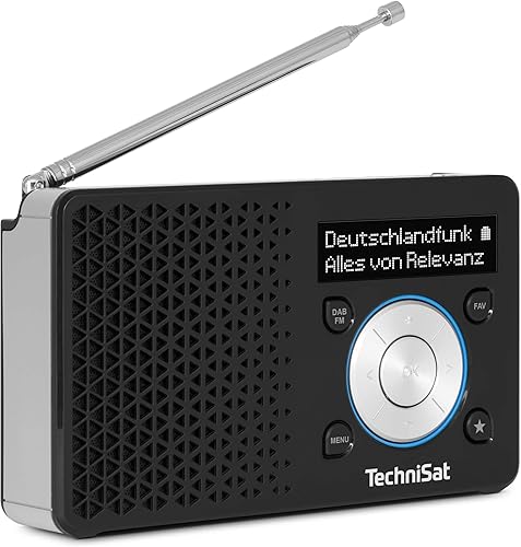 TechniSat DIGITRADIO 1 - Radio DAB+ portatile con batteria ricaricabile (DAB, VHF, Altoparlante, Ingresso per cuffie, Memoria preferiti, Display OLED, Compatta, 1 Watt RMS), Nero/Argento - Fashionser