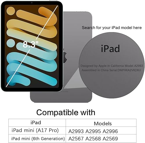 GUAGUA Cover Magnetico per iPad mini (A17 Pro, 2024, 7a) / mini 6 (2021, 6a) 8,3' [Compatibile con MagSafe] Compatibile con Pencil Ricarica Wireless Opaco Sottile Antiurto, Nero - Fashionser