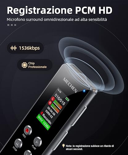 MECHEN 64GB Registratore Vocale, Università Dittafono ad Attivazione Vocale con Riproduzione per Conferenze e Riunioni, Digitale Registratore Audio Piccolo Portatile Linea USB C Monitor Password - Fashionser