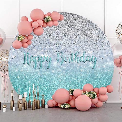 Renaiss 2x2m Buon compleanno Copri fondale rotondo Viola Argento Glitter Fotografia sfondo bambini adulti festa di compleanno torta tavolo famiglia decorazione foto studio oggetti di scena - Fashionser