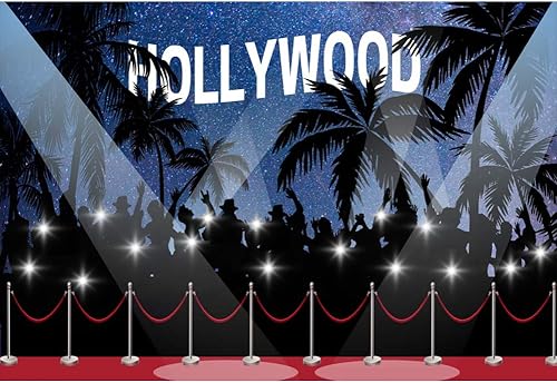 YongFoto 3x2m Vinile Fondale Foto Hollywood Stage Scenografia Faretti Notte stellata Sfondo Fotografico Fotografia Sfondi per foto Partito Studio Puntelli 10ft - Fashionser