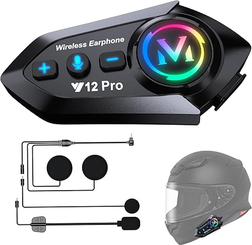 Interfono Moto Casco Auricolare Bluetooth 5.4 Casco Moto Coppia con Doppio Chip per Multitasking Audio Cuffie 500M Sistema di Comunicazione Casco 2 Motociclisti Compatibile con Tutti i Caschi - Fashionser