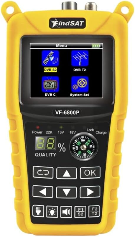 VF-6800P Misuratore di segnale satellitare DVB-S2/T-C MPEG4 Sat Finder Meter 2,4 pollici LCD HD Digital Satellite Finder per ricevitore TV, con bussola torcia - Fashionser