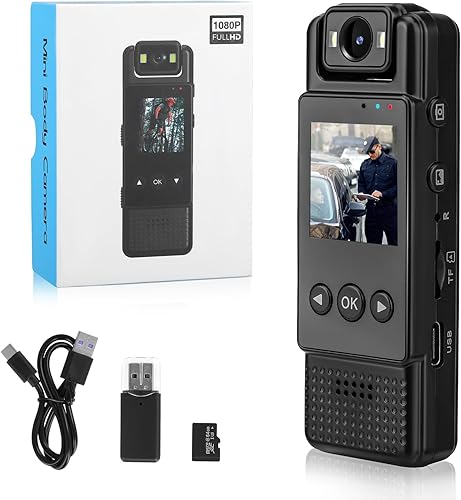 Telecamera Portatile Videocamera Body, biettivo Rotante a 180° con Video e Audio Body Cam, Videocamera HD 1080P Grandangolo a 120°, per Outdoor Polizia Consegna Ciclismo - Fashionser