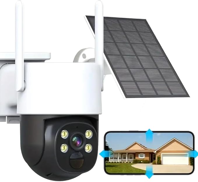 MF artSHOP Telecamera di Sicurezza WiFi da Esterno IP Camera con Pannello Solare, PTZ, Visione Notturna, Audio Bidirezionale, Tracciamento Automatico, Doppia Antenna, ICSEE, SD Card - Fashionser