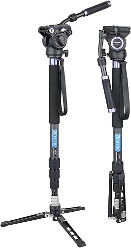 Kit video monopiede (blocco manopola）, monopiede ARTCISE 72,4 pollici 184 cm in fibra di carbonio con testa fluida e base treppiede rimovibile per fotocamere DSLR e videocamere - Fashionser