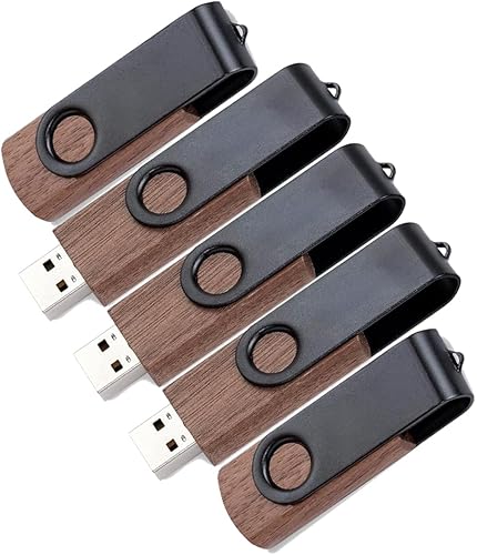 A Plus Pendrive in legno noce Set di 5 - Clip metallico rotante 360°, elegante e professionale per ufficio e fotografia (32, GB) - Fashionser