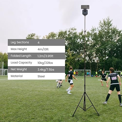 XbotGo Treppiede T4 per registrazioni di partite di calcio/basket: fino a 4 m, supporto extra a sgancio rapido, custodia, piedini antiscivolo, resistente al vento, vite da 1/4' compatibile con la - Fashionser