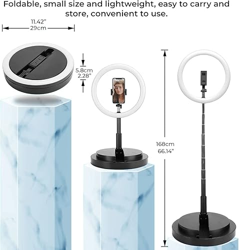 10' Apokin Luce ad Anello, Ring Light, Colors Mode Luce ad Anello a LED con Treppiede Allungabile Fino A 168cm 66' & Supporto per telefono, 10 Livelli di Luminosità per Video Live Streams e Fotografia - Fashionser