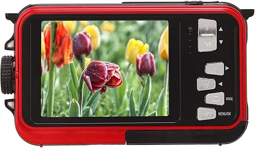 Fotocamera Digitale Full HD, Fotocamera Subacquea Impermeabile, 2.7K 48MP, Videocamera Selfie Video con Zoom 16X Anteriore Posteriore Doppio Schermo LCD(Rosso) - Fashionser