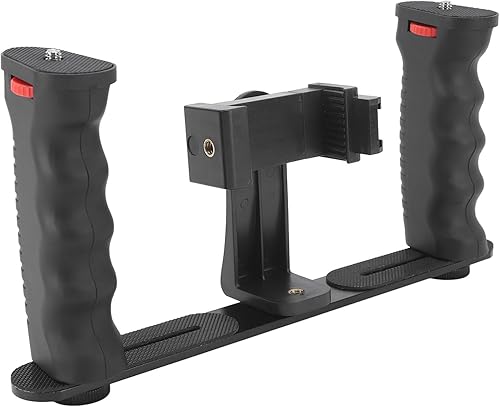 Smartphone Video Rig, Rotazione a 360 Gradi Telefono Video Stabilizzatore Impugnatura Vlogging Cage Cold Shoe Interfaccia Regolabile con Maniglia per la Registrazione Video - Fashionser