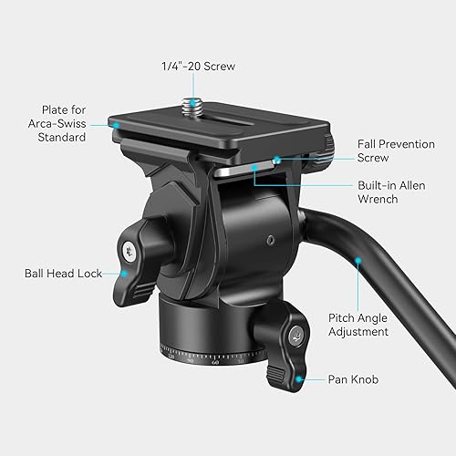 SMALLRIG Treppiede Testa Fluida Testa Pan-Tilt CH10 con Piastra a Sgancio Rapido per Arca Swiss, Carico Utile 3KG per Videocamere Compatte e Fotocamere DSLR - 3259B - Fashionser