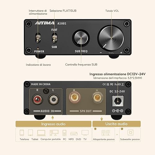 AIYIMA A1001 Mono amplificatore subwoofer amplificatore classe D HiFi Digital Power Amplificatore audio AMP 100W Home Theater with 24V power supply - Fashionser