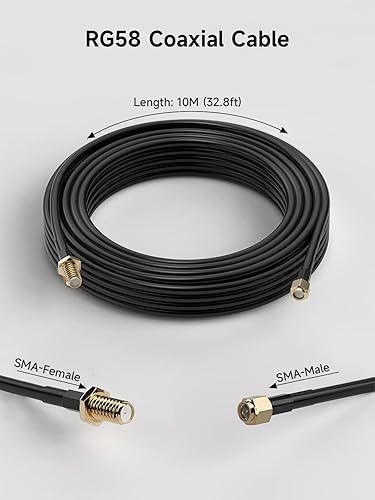 ANYCALL 10m(32,8piedi) RG58 Nero Cavo Coassiale con Connettori SMA Maschio a SMA Femmina, Bassa Perdita Resistente alle Intemperie Prolunga per il Segnale del Telefono Cellulare Antenna 3G 4G LTE - Fashionser