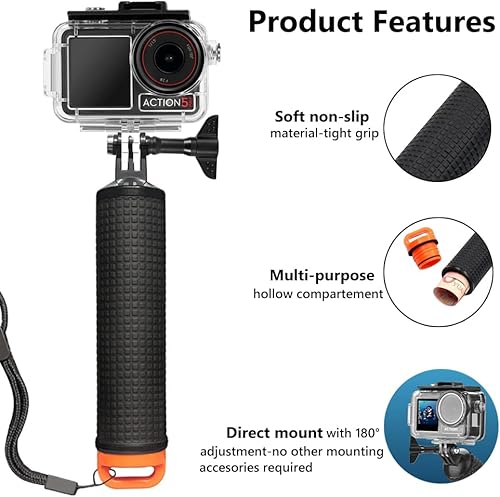 YHTSPORT Kit di accessori per action camera subacquea per Osmo Action 5 Pro/Action 4/Action 3, custodia impermeabile + manico galleggiante impermeabile, kit di accessori di montaggio per action camera - Fashionser