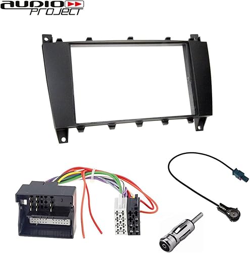 A303-10 - Set mascherina autoradio doppio DIN compatibile per Mercedes Benz Classe C W203 S203 CL203 CL203 CLC 2004-2007 adattatore radio adattatore antenna 2 DIN nero - Fashionser