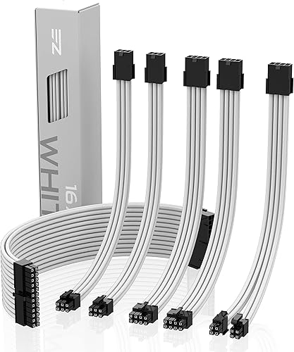 EZDIY-FAB MOD Sleeved Cable-Prolunga per Cavo di Alimentazione con Manicotto Extra 24 Pin 8PIN 6PIN 4+4 Pin con Pettini 300mm-Bianco - Fashionser