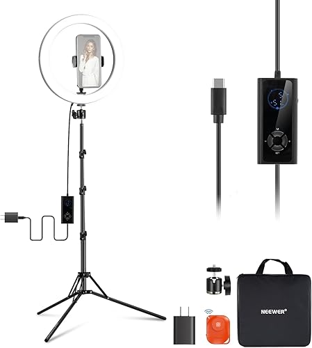 NEEWER 12' LED Ring Light per Telefono ad Alta Potenza da 24W + Stativo 71', Bicolore 2900K-7000K, Ingresso PD USB C, CRI97+ 1810lux/0,5m 12 Scene per Trucco Streaming Live Chiamate Zoom TikTok, RH12B - Fashionser