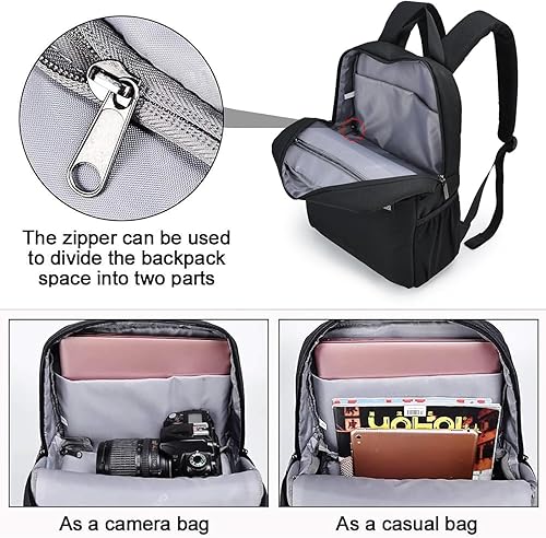 CADeN Zaino Fotografico, Borsa per Fotocamera Riflettente Scomparto per Laptop da 14' Compatibile con Sony Canon Nikon DSLR Sony Canon Nikon DSLR (nero) - Fashionser