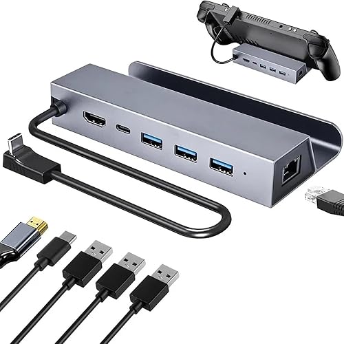 Steam Deck Dock, Docking Station 6 in 1 compatibile con Steam Deck/ROG Ally/Steam Deck OLED con HDMI 4K@60Hz, 3 USB-A 2.0, Gigabit Ethernet e ricarica rapida PD da 100 W - Fashionser