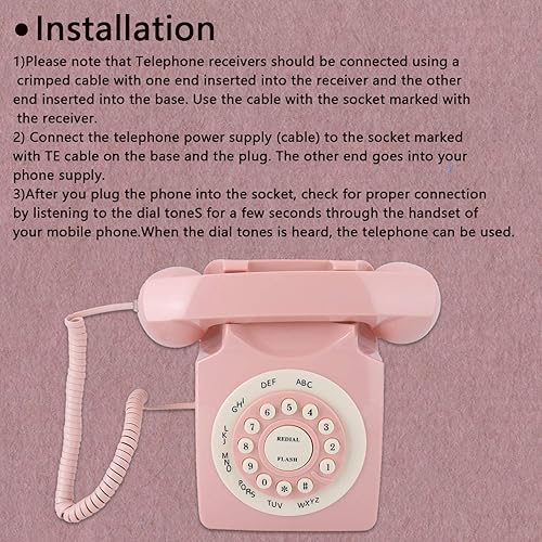 Telefono di casa retrò, telefono cablato anni '80, stile telefono europeo rosa, qualità del suono ad alta definizione, con grandi pulsanti chiari, telefono rotante, per l'ufficio a casa - Fashionser