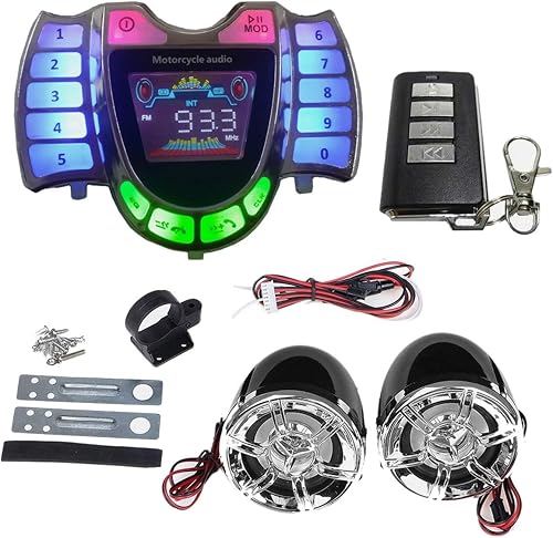 Karriter Altoparlanti stereo per moto, wireless, Bluetooth, lettore MP3, impermeabile, audio FM per moto, scooter, ATV, UTV - Fashionser