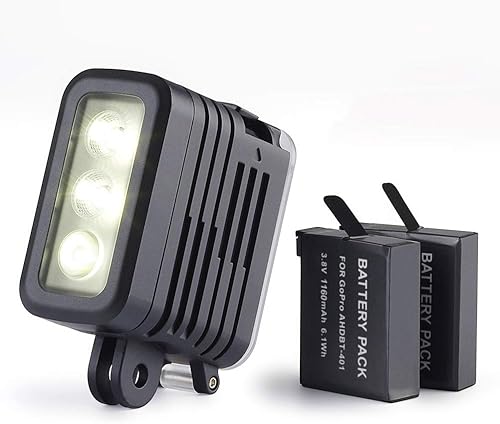 SOONSUN - Luce subacquea da 50 m, multifunzione, impermeabile, per GoPro Hero 8, 7, 6, 5, 4, 3, Fusion Session, Canon Nikon Pentax e altre fotocamere Action e DSLR (doppia batteria inclusa) - Fashionser