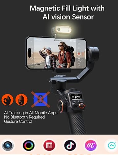 Hohem iSteady M6 Kit Stabilizzatore Gimbal per Smartphone a 3 assi con sensore di visione AI a luce di riempimento magnetica per iPhone Android con display OLED Carico massimo 400g - Fashionser