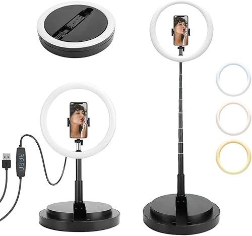 10' Apokin Luce ad Anello, Ring Light, Colors Mode Luce ad Anello a LED con Treppiede Allungabile Fino A 168cm 66' & Supporto per telefono, 10 Livelli di Luminosità per Video Live Streams e Fotografia - Fashionser