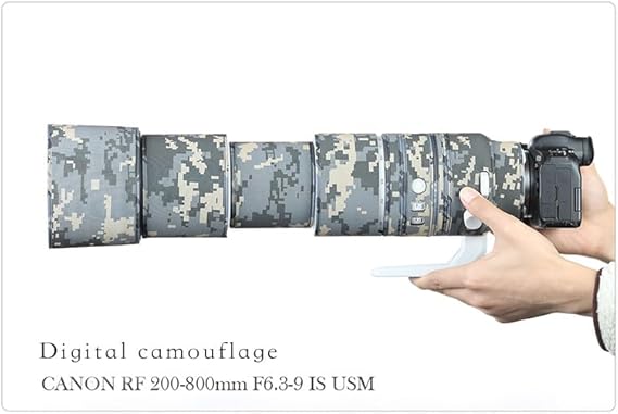 Rivestimento impermeabile mimetico per obiettivo Canon RF 200-800 mm F6.3-9 IS USM, copertura protettiva antipioggia (motivo foglia appassita, con estensore RF 1.4X e 2X) - Fashionser