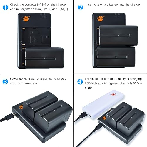 NP-F750 F770 (2 pezzi) Batteria di ricaricabile e doppio caricatore compatibile con fotocamere NP-F550, F730, F970, CCD-RV100 CCD-RV200 CCD-SC5 CCD-SC55E, videocamera, npf caricabatterie - Fashionser