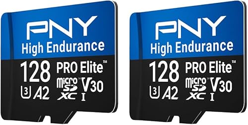 PNY 2x128GB Scheda microSDXC PRO Elite™ High Endurance C10 U3 V30 A2 – Velocità di lettura/scrittura fino a 100/90MB/s, 4K UHD, Full HD, UHS-I, sorveglianza, sicurezza, dash cam - Fashionser