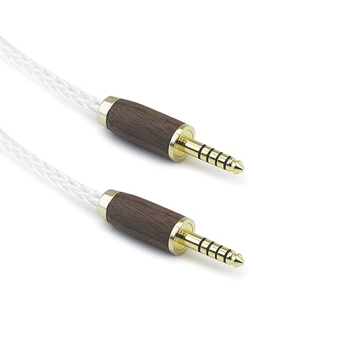 HansnBy Cavo adattatore audio da 4,4 mm maschio a maschio bilanciato a 5 pin per cuffie 8 core 6 N OCC rame singolo cristallo filo argentato guscio in legno di noce 4,4 mm su connettore da 15 cm - Fashionser
