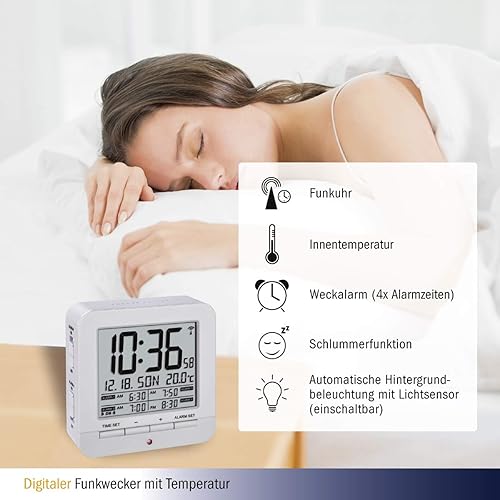 TFA Dostmann 60.2536 sveglia radio digitale con 4 tempi di allarme (nero) - Fashionser