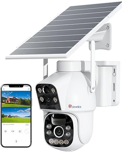 Ctronics 4G LTE Telecamera Solare Esterno con SIM Doppio Obiettivo, 15600mAh Batteria 8W Pannello Solare Telecamere senza Fili Dual-PIR Rilevamento Umano 30M Visione Notturna PC/Cloud/IP66- NO WiFi - Fashionser