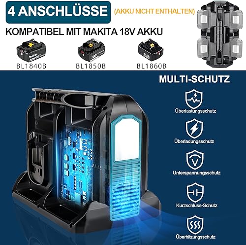 Inverter da 350 W per batteria Makita da 18 V, DC 18 V a AC 230 V, convertitore di tensione sinusoidale puro, 4 porte con connettore USB-A e USB-C, luce LED da 300 lm, per campeggio di emergenza - Fashionser