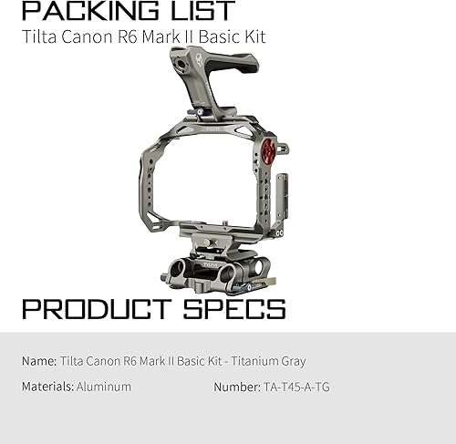 TILTA Gabbia per fotocamera compatibile con Canon R6 Mark II Kit base con impugnatura superiore compatta NATO, adattatore per base LWS e base universale LWS da 15 mm - Grigio TA-T45-A-TG - Fashionser