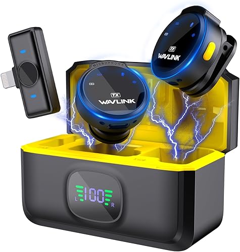 WAVLINK Microfono Lavalier Wireless per Phone Vlog, portata 328ft, Clip su Lapel Sistema a doppio microfono e ingresso Lighning, registrazione video (2*TX+1*RX) - Fashionser
