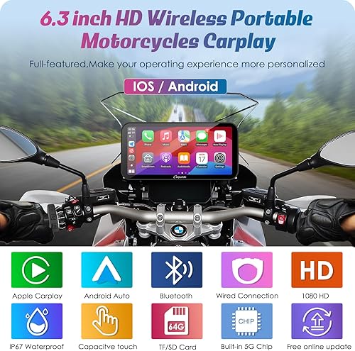 Carpuride W603B Schermo Carplay per Moto per BMW R1200GS R1250GS S1000XR, Touchscreen Impermeabile da 6,3 Pollici, Navigazione GPS Portatile Carplay/Android Auto per Moto - Fashionser