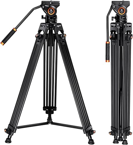 K&F Concept Treppiede Video, 184cm Robusto Treppiede per Videocamera con Testa a Fluida 360°, Treppiede Professionale in Alluminio per Fotocamera DSLR, Carico Massimo 8KG - Fashionser