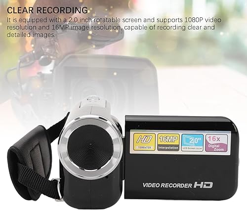 Videocamera, Registratore per Full HD 1080P 16MP, Schermo LCD da 2,0 Pollici, Anti-vibrazione, Videocamera con Zoom Digitale 16X per Viaggi - Fashionser