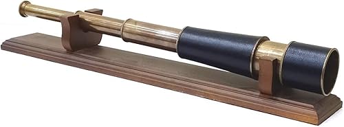 Cannocchiale vintage, marrone antico, lunghezza 45,7 cm, fatto a mano, da collezione, con base in legno - Fashionser