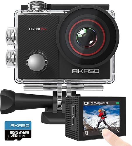 AKASO EK7000 Pro Action Cam 4K 20MP WiFi con scheda di memoria microSDXC da 64 GB, Fotocamera Subacquea 40M, Impermeabile Videocamera EIS Stabilizzazione con Touch Screen - Fashionser