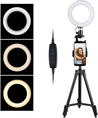 Thlevel 6,2' Ring Light, Luce ad Anello LED con Treppiede e Supporto per Cellulare, 3 Modalità Colore e 10 Livelli di Luminosità per YouTube, Tik Tok, Trucco, Fotografia, Selfie - Fashionser