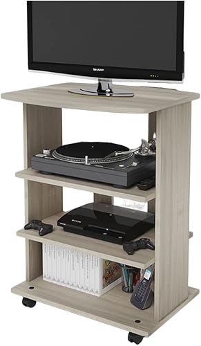 Carrello Porta TV Elide Linea Azzurra con Rotelle e Ripiani in Legno Made In Italy per Soggiorno Adatto a Ogni Esigenza di Arredo (Bianco frassinato) - Fashionser