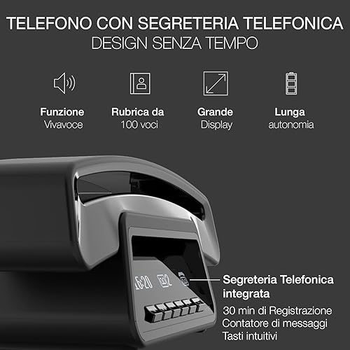 ALCATEL ePure Premium - Telefono fisso cordless DECT con segreteria - Design vintage - Base con display smart - Grande display grafico - Vivavoce - Funzione blocco chiamate - Nero - Fashionser