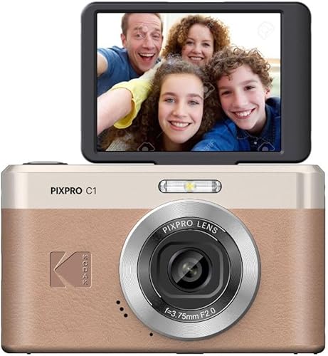 KODAK Pixpro C1 - Fotocamera digitale ultra compatta | 13MP BSI CMOS, zoom 4X, schermo LCD da 2,8', flash LED, marrone - Fashionser
