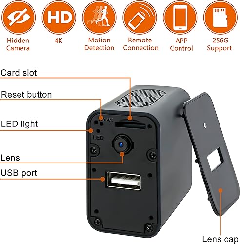 ZUNHAI Spia WiFi USB, 4K/1080P HD Mini Telecamera Nascosta Portatile Microcamere con Allarme di Rilevamento del Movimento, Sorveglianza per APP Intelligente - Fashionser