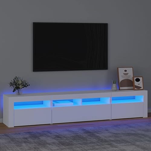 IKAYAA Mobile Porta TV con LED 210 cm Moderno Armadio per TV Supporto TV per Soggiorno o Salotto-Bianco-210 x 35 x 40 cm - Fashionser
