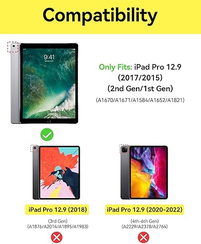 SENGBIRCH Custodia per tastiera per iPad Pro 12.9 2015 1/2017 2a generazione - AZERTY francese 7 colori retroilluminato staccabile tastiera, custodia per iPad Pro 12.9 pollici 2°/1° Gen 2017/2015 - Fashionser